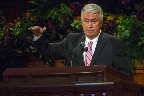 Chris Detrick  |  The Salt Lake Tribune
President Dieter F. Uchtdorf, second counselor in the First Presidency, speaks during the morning session of the 184th Semiannual General Conference of The Church of Jesus Christ of Latter-day Saints at the Conference Center in Salt Lake City Saturday October 4, 2014.