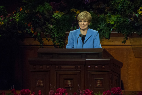 Chris Detrick  |  The Salt Lake Tribune
Sister Cheryl A. Esplin, Second Counselor in the Primary General Presidency, speaks during the morning session of the 184th Semiannual General Conference of The Church of Jesus Christ of Latter-day Saints at the Conference Center in Salt Lake City Saturday October 4, 2014.