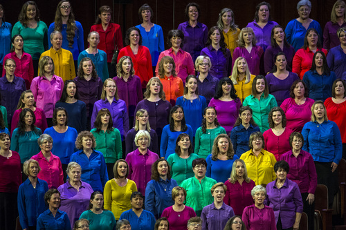 Chris Detrick  |  The Salt Lake Tribune
Members of the choir sing during the afternoon session of the 184th Semiannual General Conference of The Church of Jesus Christ of Latter-day Saints at the Conference Center in Salt Lake City Saturday October 4, 2014.