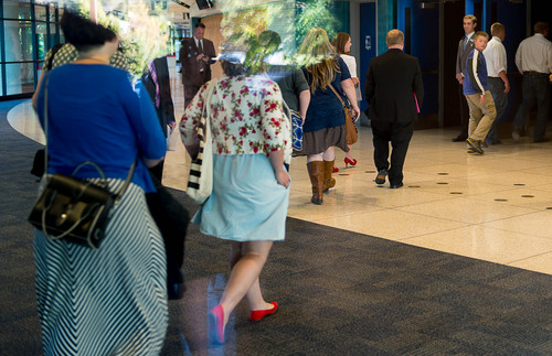 Trent Nelson  |  The Salt Lake Tribune
Women enter BYU's Marriott Center for a broadcast of the LDS General Conference priesthood session in Provo Saturday October 4, 2014. The event was one of several planned by Ordain Women.