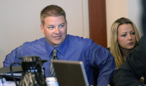 Al Hartmann  |  The Salt Lake Tribune
Former West Valley City police officer Shaun Cowley appears for his three-day preliminary hearing in Judge L.A. Dever's courtroom in Salt Lake City Monday October 6, 2014. Cowley is charged with second-degree felony manslaughter in the Nov. 2, 2012, fatal shooting of 21-year-old Danielle Willard.