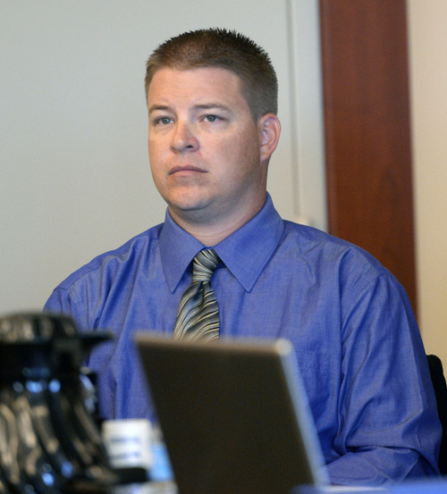 Al Hartmann  |  The Salt Lake Tribune
Former West Valley City police officer Shaun Cowley appears for his three-day preliminary hearing in Judge L.A. Dever's courtroom in Salt Lake City Monday October 6, 2014. Cowley is charged with second-degree felony manslaughter in the Nov. 2, 2012, fatal shooting of 21-year-old Danielle Willard.