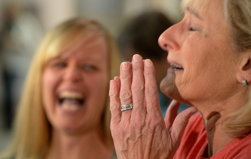 Francisco Kjolseth  |  The Salt Lake Tribune
Alisha Matthews, left, and Lynda Coleman express their excitement after being pronounced married following their ceremony at the Salt Lake County Complex on Monday. The U.S. Supreme Court declined to review all five pending same-sex marriage cases on Monday, Oct. 6, 2014 effectively legalizing gay and lesbian unions, clearing the way for such marriages to proceed in 11 new states - including Utah.