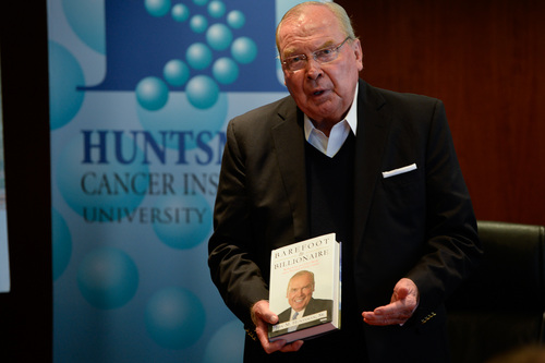 Francisco Kjolseth  |  The Salt Lake Tribune
Jon Huntsman Sr. holds a press conference to announce the release of his autobiography, "Barefoot to Billionaire," followed by a book signing at Deseret Book in downtown Salt Lake City on Friday, Oct. 3. 2014.