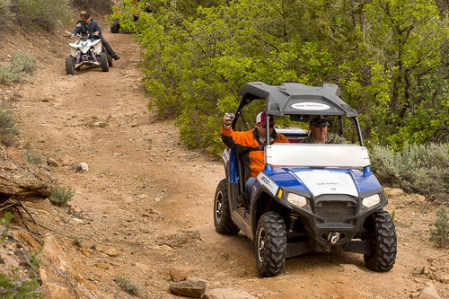 Trent Nelson  |  The Salt Lake Tribune
San Juan County Commissioner Phil Lyman drives through Recapture Canyon, which has been closed to motorized use since 2007. Saturday May 10, 2014 north of Blanding. Lyman is among five Utahns charged Wednesday with conspiracy in connection with a May 10 ATV ride into Recapture Canyon protesting federal oversight of public land. The BLM had closed this canyon outside Blanding to protect its archaeological resources from motorized use. About 50 people rode into the canyon that day, but only those suspected of organizing or promoting the event were charged.