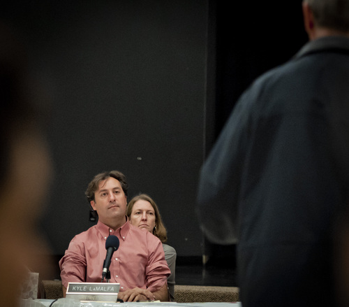 (Michael Mangum  |  Special to the Tribune)

Salt Lake City Councilman Kyle LaMalfa listens during a public meeting at Parkview Elementary School on Tuesday, October 7, 2014.