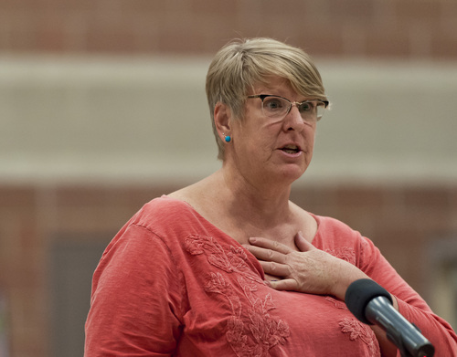 (Michael Mangum  |  Special to the Tribune)

Gina Hiatt, a 24-year resident of Glendale, speaks during a public meeting of the Salt Lake City Council at Parkview Elementary School on Tuesday, October 7, 2014.