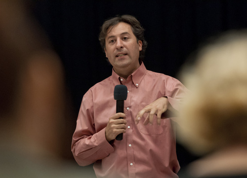 (Michael Mangum  |  Special to the Tribune)

Salt Lake City Councilman Kyle LaMalfa speaks to the crowd during a public meeting at Parkview Elementary School on Tuesday, October 7, 2014.