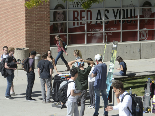 Al Hartmann  |  The Salt Lake Tribune
University of Utah students gather near the bookstore Tuesday October 8, 2014.