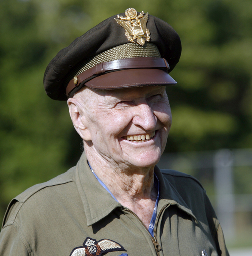 Rick Egan  | Tribune file photo

Col. Gail Halvorsen, the "candy bomber" smiles at students at Morgan Elementary where he dropped 800 candy bombs in a reenactment of the historical world event, Friday, September 7, 2012.