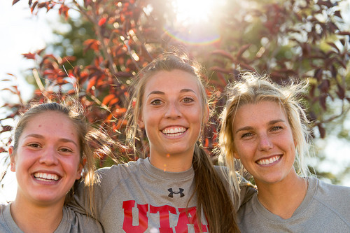 Trent Nelson  |  The Salt Lake Tribune
University of Utah soccer players Janie Kearl, Megan Trabert, and Audrey Gibb all play on the back line and also went to East High School together. Wednesday October 8, 2014 in Salt Lake City.