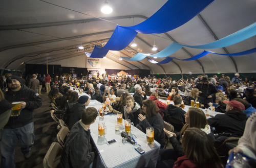 Rick Egan  |  The Salt Lake Tribune

Oktoberfest fans crowd into the warm tent to watch the entertainment on the last day of the nine-week Oktoberfest celebration at Snowbird, Sunday, October 12, 2014