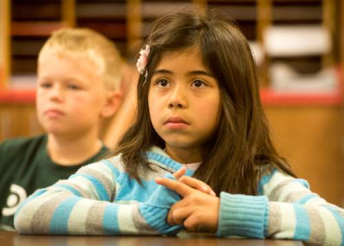 Rick Egan  |  The Salt Lake Tribune

Second grader, Sheyla Perez, in Salt Lake's Dual Immersion Academy Friday, October 3, 2014