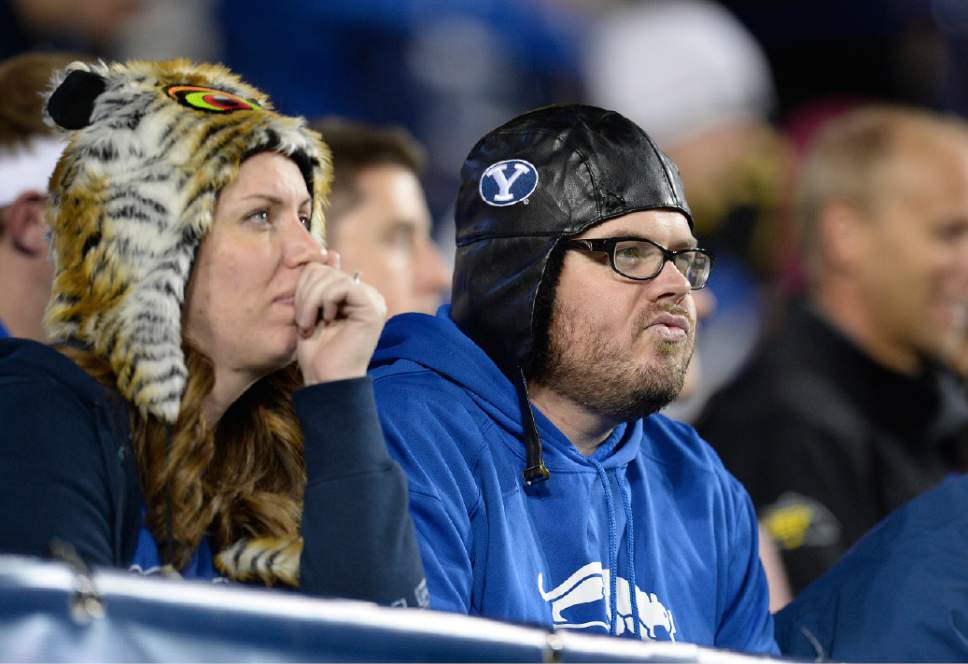 Scott Sommerdorf  |  The Salt Lake Tribune
BYU fans are not happy near the end of the loss to USU. Utah State defeated BYU 35-20 in Provo, Friday, October 1, 2014.