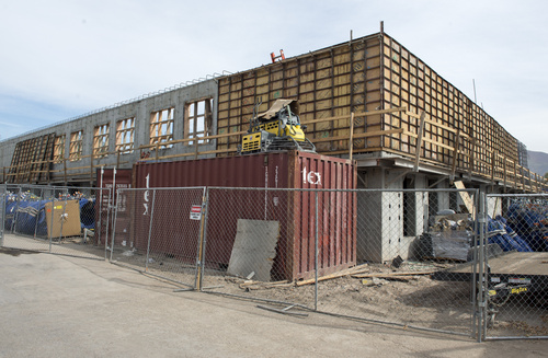 Rick Egan  |  The Salt Lake Tribune

 Apartment construction on the southeast corner of 500 South at 300 East in Salt Lake City, Friday, October 17, 2014.