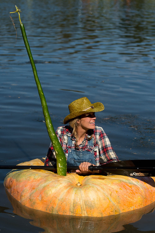 Trent Nelson  |  The Salt Lake Tribune
Chalise Smith at the 4th Annual Ginormous Pumpkin Regatta in Sugar House Park, Salt Lake City, Saturday October 18, 2014.