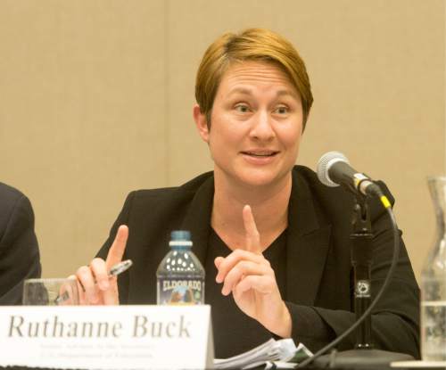 Rick Egan  |  The Salt Lake Tribune

Ruthanne Buck comments during a panel discussion at the UEA convention at the South Towne Expo Center, Thursday, October 16, 2014