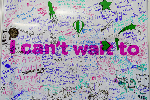 Trent Nelson  |  The Salt Lake Tribune
A giant white board where girls were able to respond to the prompt, "I can't wait to," at the 2014 Girl Scout Convention at the Salt Palace in Salt Lake City on Saturday.
