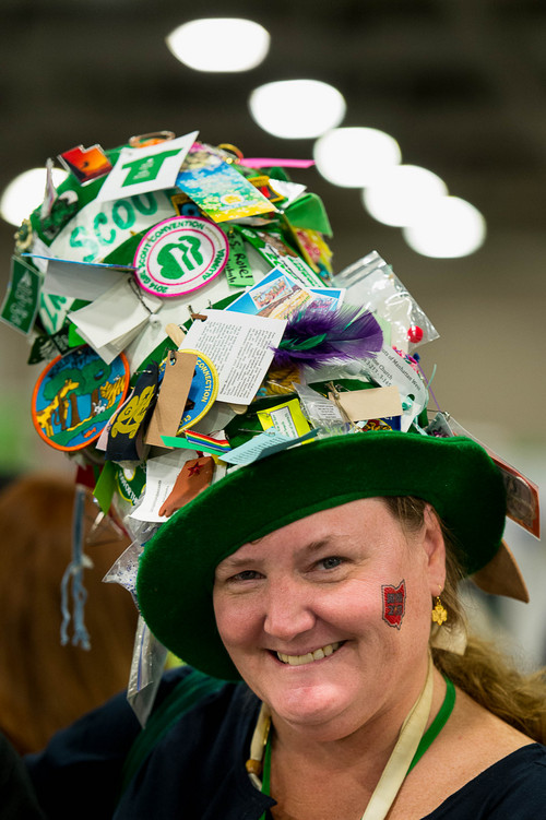 Trent Nelson  |  The Salt Lake Tribune
Michelle Burdett shows off her hat at the 2014 Girl Scout Convention at the Salt Palace in Salt Lake City, Saturday October 18, 2014.