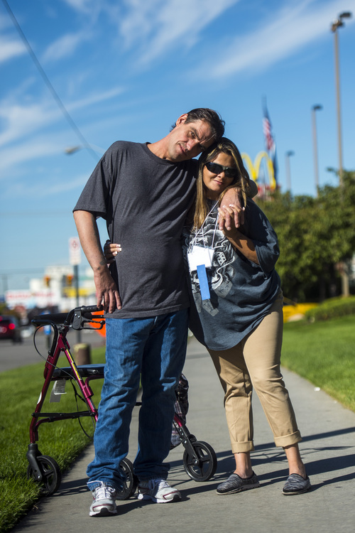 Chris Detrick  |  The Salt Lake Tribune
Joseph Hardy poses for a portrait with his girlfriend Brandy Gonzalez Wednesday October 8, 2014.  Hardy who was homeless but now is in a program called Housing First, aimed at getting people into housing before counseling and job seeking.