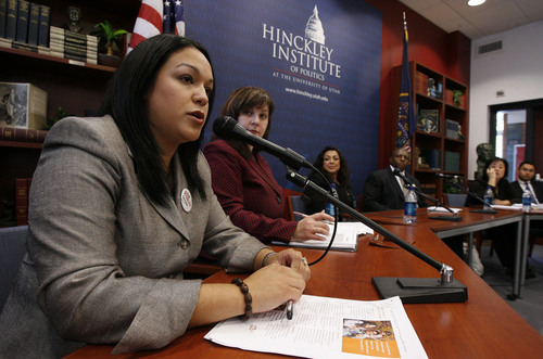 Francisco Kjolseth  |  Tribune file photo

Utah Senate Democratic candidate Luz Robles discusses some of the reasons she decided to run for office in this 2008 file photo. Weighing in on discussions alongside Robles were Rep. Jen Seeling, lieutenant governor candidate Josie Valdez, Utah House candidate Charles Henderson, Salt Lake County Council candidate Jani Iwamoto and Sen. Ross Romero.