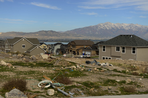 Leah Hogsten  |  The Salt Lake Tribune
Many houses have been built and other lots remain bare in a neighborhood of the Fox Hollow development in Saratoga Springs. Purchasers of some lots back in 2007 and 2008 never did get building permits because the previous developer had failed to complete the water system.