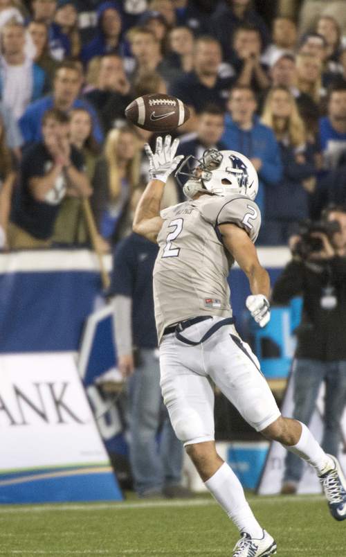 Rick Egan  |  The Salt Lake Tribune

Nevada Wolf Pack wide receiver Richy Turner (2) tips the ball before making a complete catch  in football action, BYU vs The Nevada Wolf Pack at LaVell Edwards Stadium, Saturday, October18, 2014.