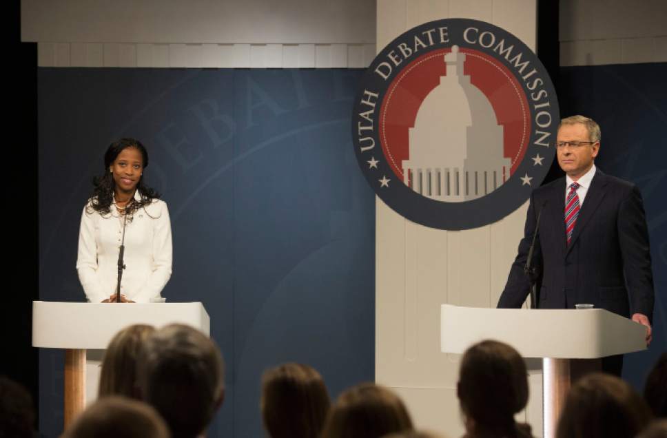 Steve Griffin  |   Tribune file photo


A new poll indicates Rep. Mia Love with a healthy lead over Doug Owens in their rematch in the 4th Congressional District. This file photo is from the 2014 race, when the two debated at the Dolores DorÈ Eccles Broadcast Center on the University of Utah campus.