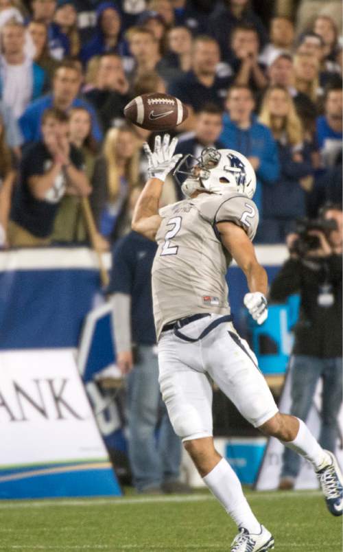 Rick Egan  |  The Salt Lake Tribune

Nevada Wolf Pack wide receiver Richy Turner (2) tips the ball before making a complete catch,  in football action, BYU vs The Nevada Wolf Pack at Lavell Edwards Stadium, Saturday, October18, 2014.