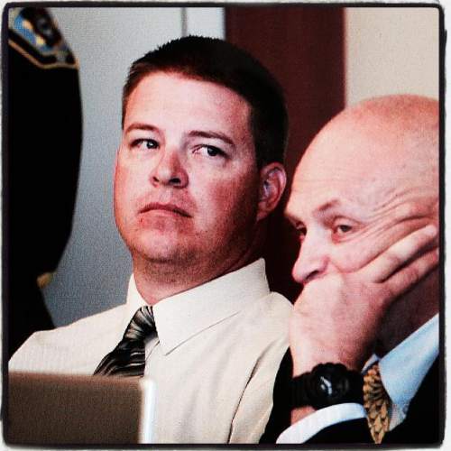 Scott Sommerdorf | The Salt Lake Tribune
Former West Valley City police officer Shaun Cowley, left, appears on the third day of his preliminary hearing in Judge L.A. Dever's courtroom in Salt Lake City Wednesday October 8, 2014. Cowley was charged with second-degree felony manslaughter in the Nov. 2, 2012, fatal shooting of 21-year-old Danielle Willard.