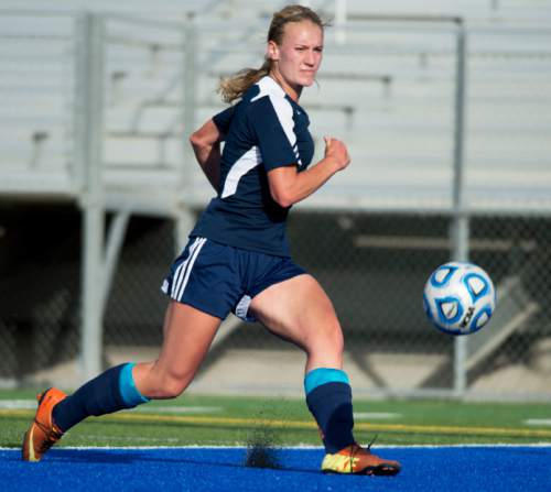 Steve Griffin  |  The Salt Lake Tribune


Mountain Crest's Abbey Bishop centers the ball during class 4A girls' soccer semifinal match against Timpanogos at Juan Diego High School  Draper, Tuesday, October 21, 2014.