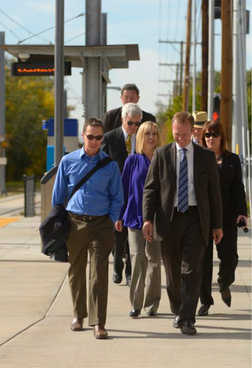 Leah Hogsten  |  The Salt Lake Tribune
Salt Lake County Mayor Ben McAdams, South Salt Lake Mayor Cherie Wood, Christopher Leinberger, a senior fellow with the Brookings Institution and other city officials tour a proposed South Salt Lake development that leverages public transit, namely the Sugar House streetcar line in a residential and commercial neighborhood, October 23, 2014.