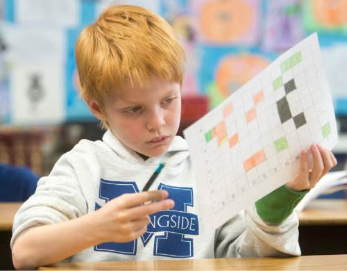 Rick Egan  |  The Salt Lake Tribune

Duncan Kyle works on a project in Sonja Aoki's 4th grade class at Morningside Elementary School, in Holladay, Monday, October 27, 2014.