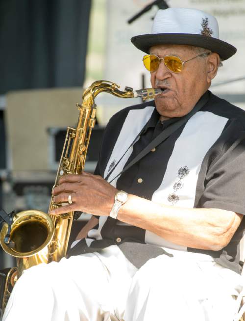 Rick Egan  |  The Salt Lake Tribune

Joe McQueen plays the saxophone at the 2nd Annual Ogden Valley Roots & Blues Festival on Aug. 24, 2014.