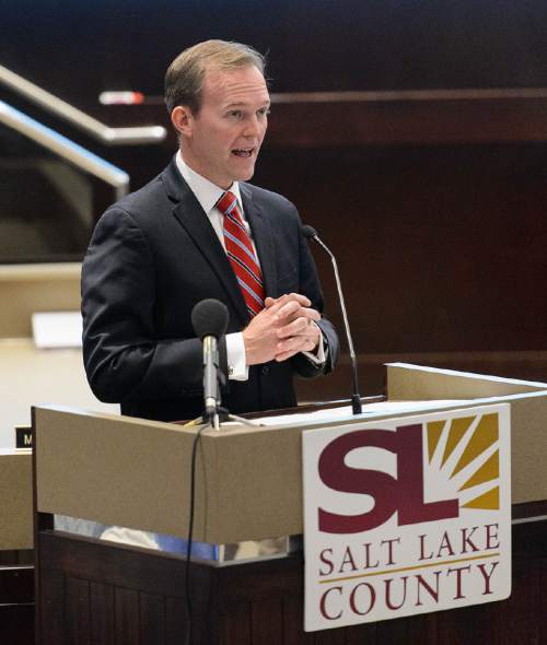 Trent Nelson  |  The Salt Lake Tribune
Salt Lake County Mayor Ben McAdams unveils his proposed 2015 budget in Salt Lake City, Tuesday October 28, 2014.