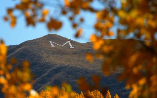 Leah Hogsten  |  The Salt Lake Tribune
 The "Hike of the Week"  to the "M" on the mountain above the town of Morgan, October 24, 2014.