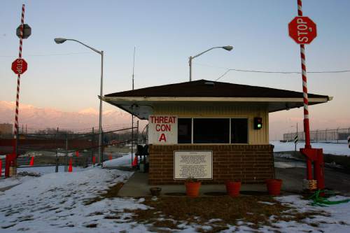 Bluffdale, UT--1/25/07--5:10:25 PM--
The front guard station at Camp Williams.
*****************
 Chris Detrick/Salt Lake Tribune
File #_1CD6610



`
