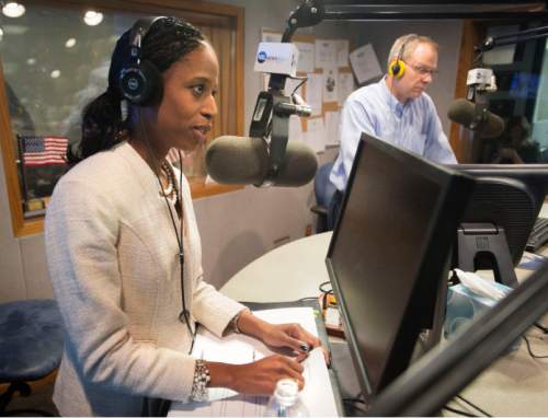 Steve Griffin  |  Tribune file photo

Mia Love answers a question as she debates her 4th Congressional District opponent Doug Owens on the Doug Wright Show at the KSL studios in Salt Lake City in 2014.