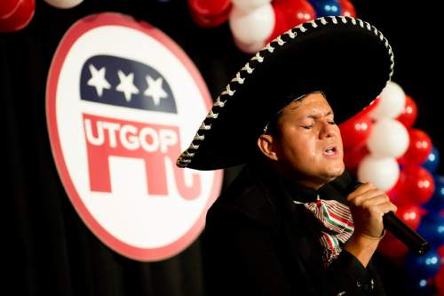 Jeremy Harmon  |  The Salt Lake Tribune

Jorge Luis Galez performs during the GOP election night party at the Hilton in downtown Salt Lake City, Tuesday November 4, 2014.