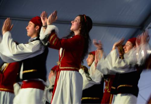 Scott Sommerdorf   |  The Salt Lake Tribune
The Parthenon Dancers perform a fast paced dance at the Greek Festival, Saturday, September 6, 2014.