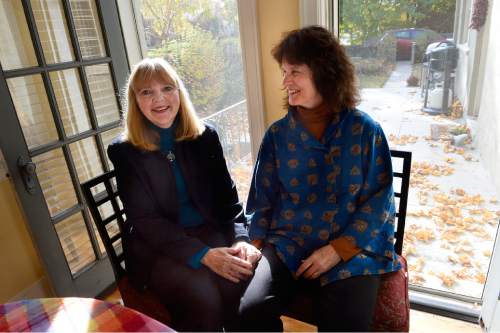 Scott Sommerdorf  |  The Salt Lake Tribune
The Rev. Patty Willis, left, pastor at South Valley Unitarian Universalist Church in Cottonwood Heights, and her wife, Mary Lou Prince, the church's music director, in their Salt Lake City home, Thursday, November 6, 2014.