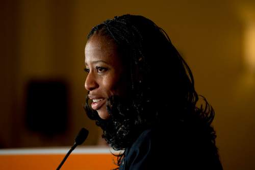 Steve Griffin  |  The Salt Lake Tribune

Mia Love delivers her victory speech after defeating opponent Doug Owens in the race for Utah's 4th Congressional District, Tuesday November 4, 2014.