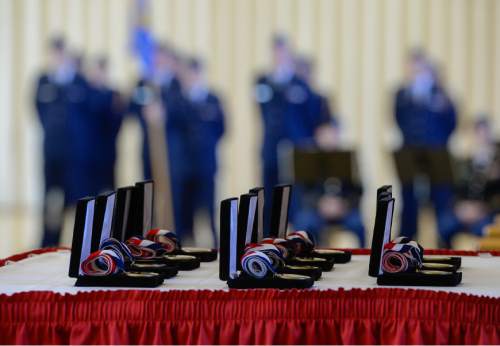 Francisco Kjolseth  |  The Salt Lake Tribune
The University of Utah holds its annual Veterans Day ceremony as it honors 11 Utah veterans with a medal during a ceremony at the Olpin Union Building.
