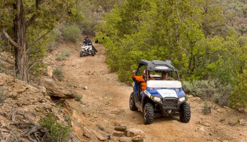 Trent Nelson  |  The Salt Lake Tribune
San Juan County Commissioner Phil Lyman drives through Recapture Canyon, which has been closed to motorized use since 2007. Saturday May 10, 2014 north of Blanding.