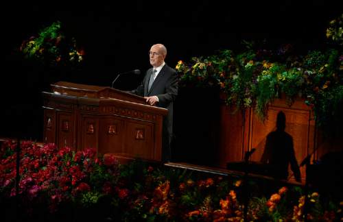 Scott Sommerdorf  |  The Salt Lake Tribune
Elder Henry B. Eyring in his talk spoke of "Continuing Revelation" at the 184th Semiannual General Conference of the Church of Jesus Christ of Latter Day Saints, Sunday, October 5, 2014.
