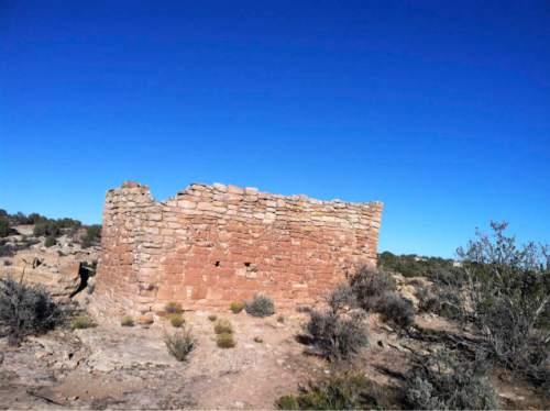 Nate Carlisle  |  The Salt Lake Tribune 

The Rimrock House, as seen on Nov. 4, 2014, sits along Little Ruin Canyon at Hovenweep National Monument. According to the National Park Service, it stands two stories tall but its function is unclear.