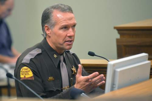 Chris Detrick  |  The Salt Lake Tribune
Utah Highway Patrol Col. Daniel Fuhr speaks during a Law Enforcement and Criminal Justice Interim Committee meeting about the Federal 1033 Program in the House Building Wednesday September 17, 2014.  The Federal 1033 Program distributes surplus military weapons and equipment to local law enforcement agencies.