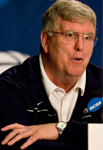 Djamila Grossman  |  The Salt Lake Tribune

Utah State University basketball coach Stew Morrill talks during a press conference at McKale center during the NCAA tournament, in Tucson, Ariz., on Wednesday,  March 15, 2011.