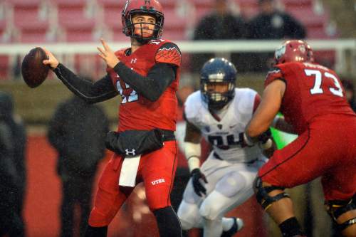 Chris Detrick  |  The Salt Lake Tribune
Utah Utes quarterback Conner Manning (17) looks to pass the ball during the game at Rice-Eccles Stadium Saturday November 22, 2014. Arizona Wildcats defeated Utah Utes 42-10.