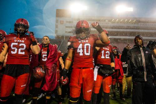 Chris Detrick  |  The Salt Lake Tribune
Utah Utes sing 'Utah Man' after the game at Rice-Eccles Stadium Saturday November 22, 2014. Arizona Wildcats defeated Utah Utes 42-10.